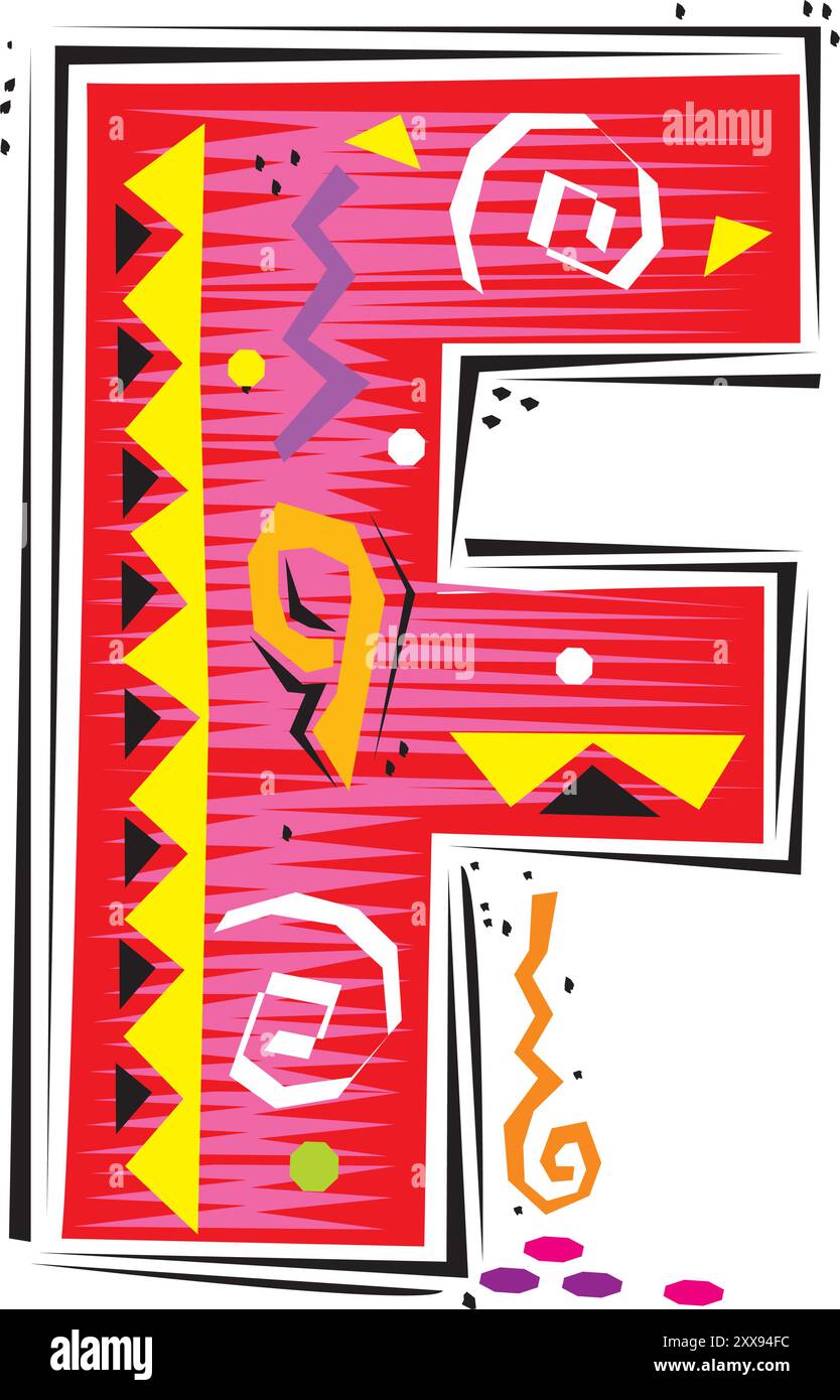 A decorative letter F in a Fiesta style with red, pink lines, and yellow  accents design vector illustration Stock Vector Image \u0026 Art - Alamy, image size:834x1390
