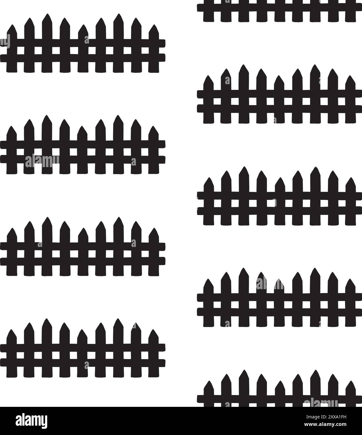 Vector seamless pattern of hand drawn fence silhouette isolated on ...