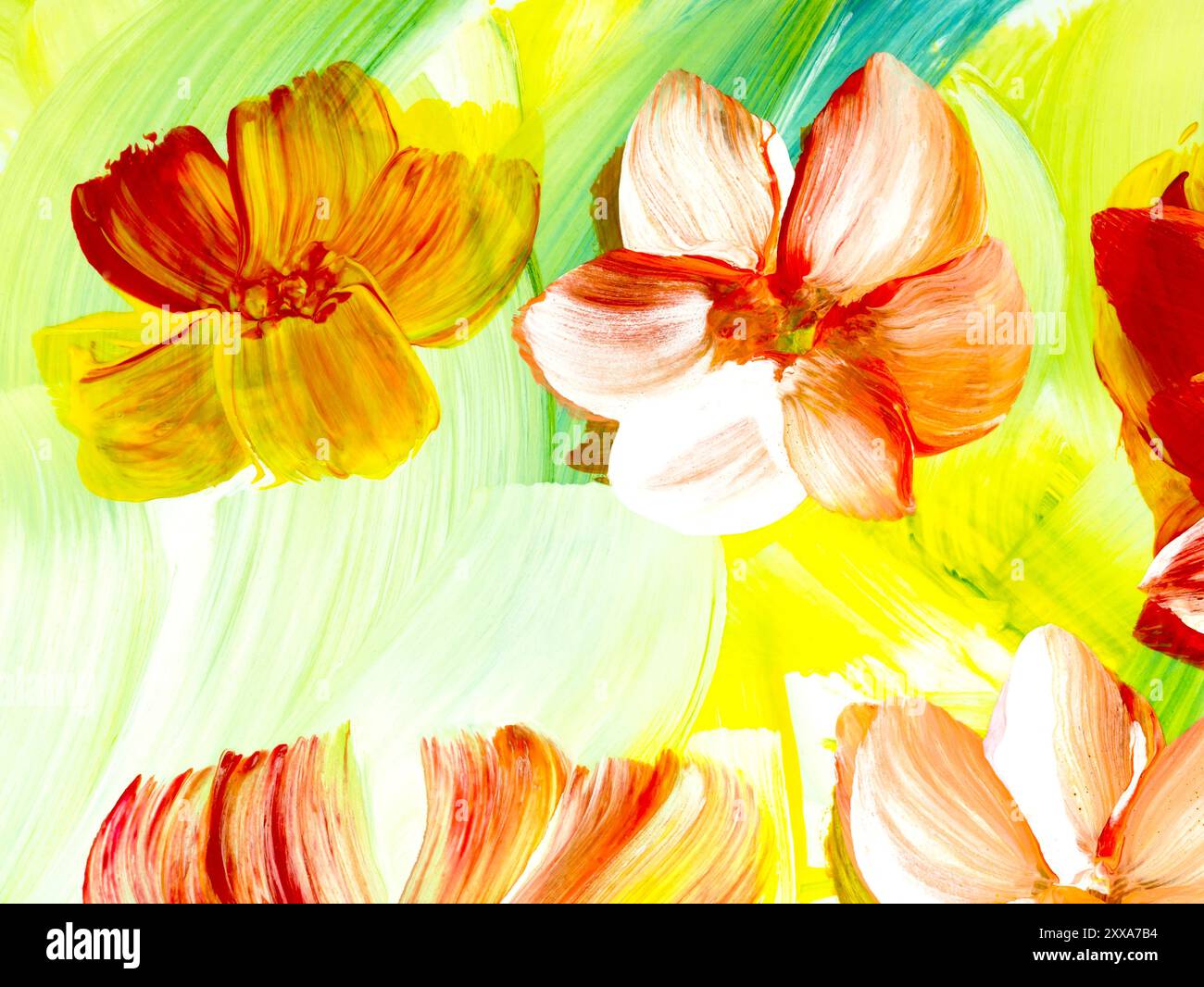 Abstract flowers, original hand drawn, impressionism style, color ...