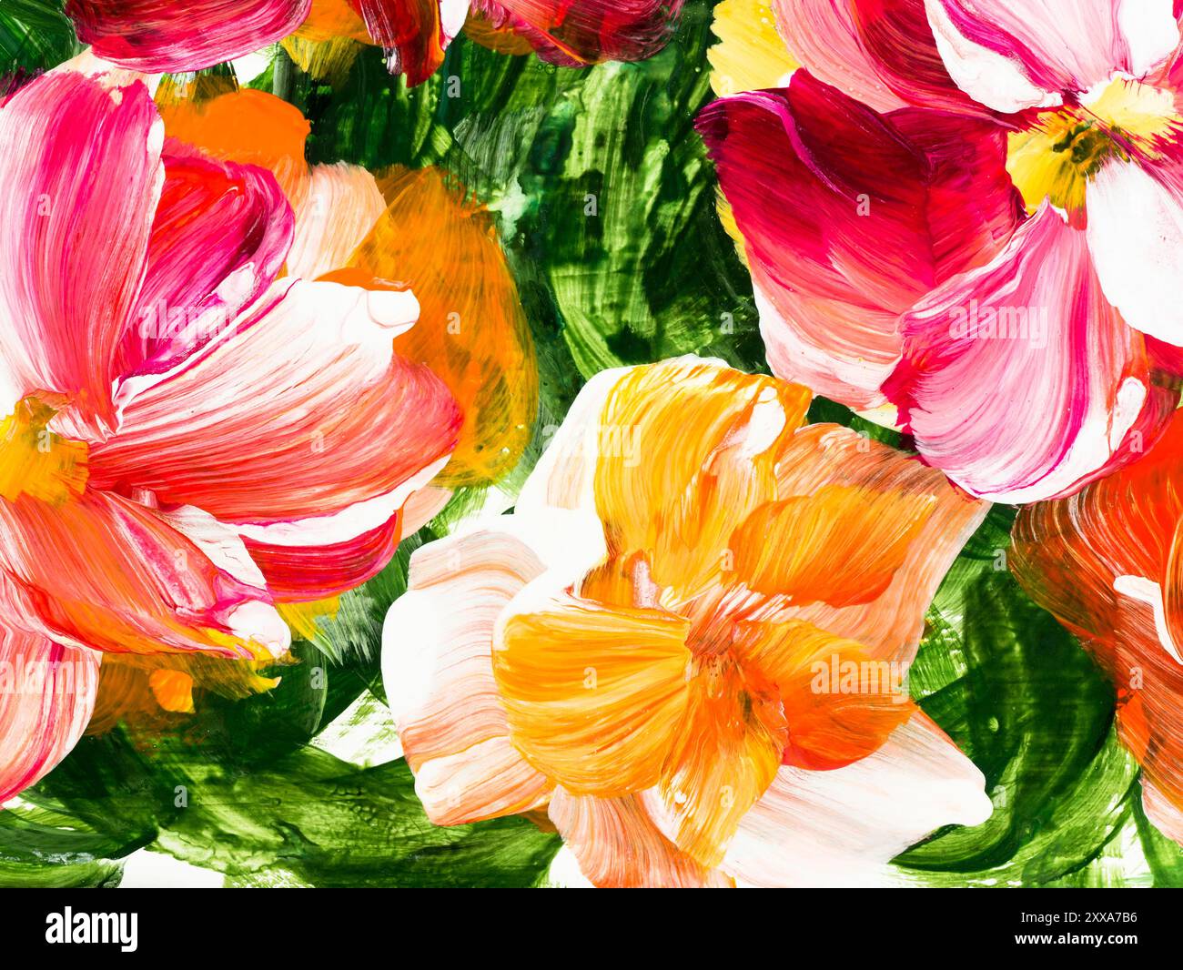 Abstract flowers, original hand drawn, impressionism style, color ...