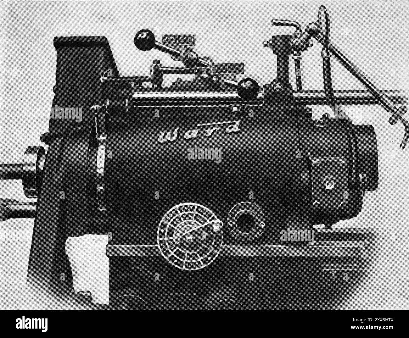 Headstock of the Ward (Birmingham, England) No. 2A capstan lathe. This photograph is from a large selection of mainly unattributed engineering illustrations and printed photos which were originally published in 1936. The sizes and quality of the originals vary quite widely. Stock Photo