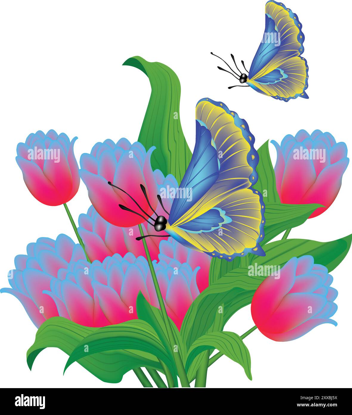 illustration of pink color bouquet flower with butterfly vector design ...