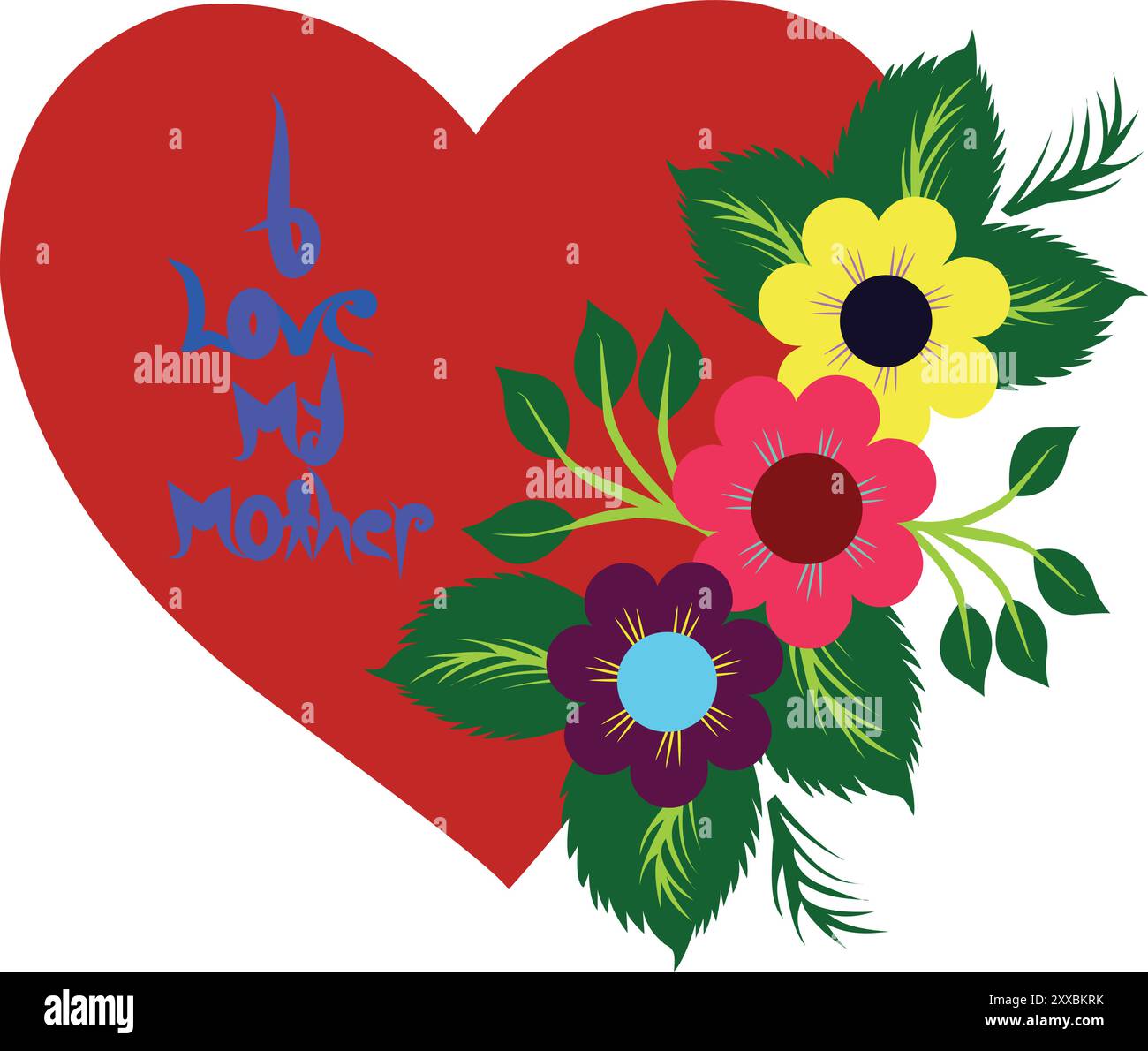illustration of heart love with flowers vector design on a white ...