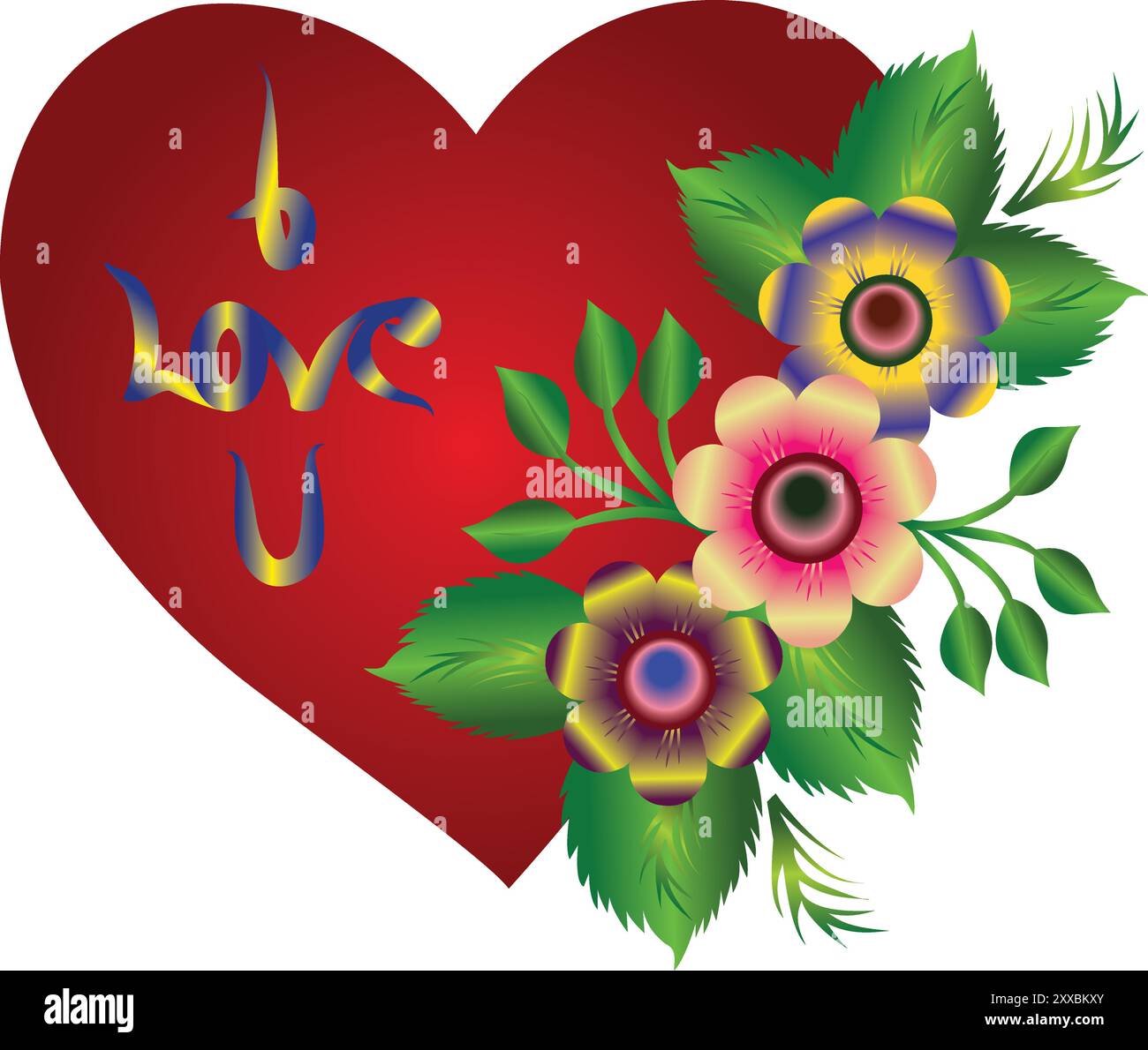 illustration of heart love with flowers vector design on a white ...