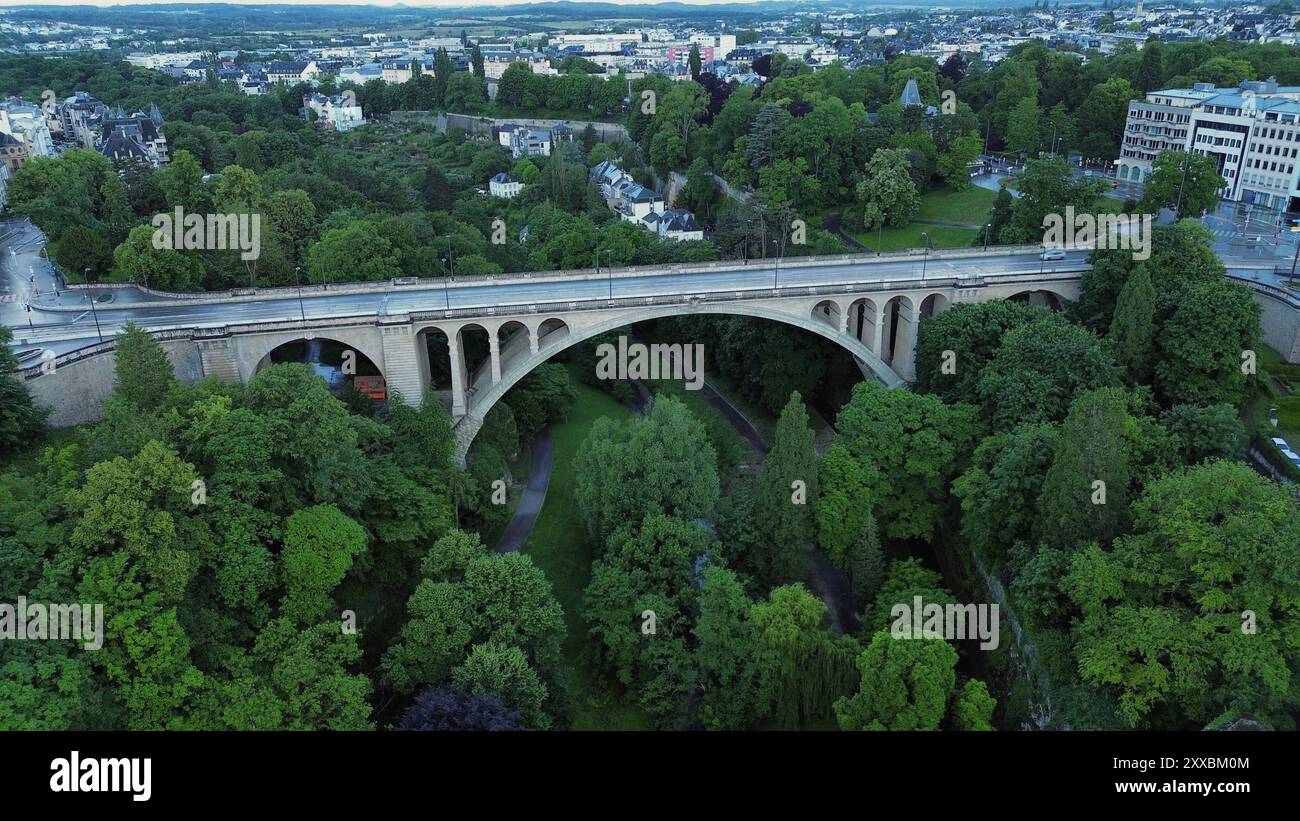 drone photo Adolphe bridge Luxembourg europe Stock Photo