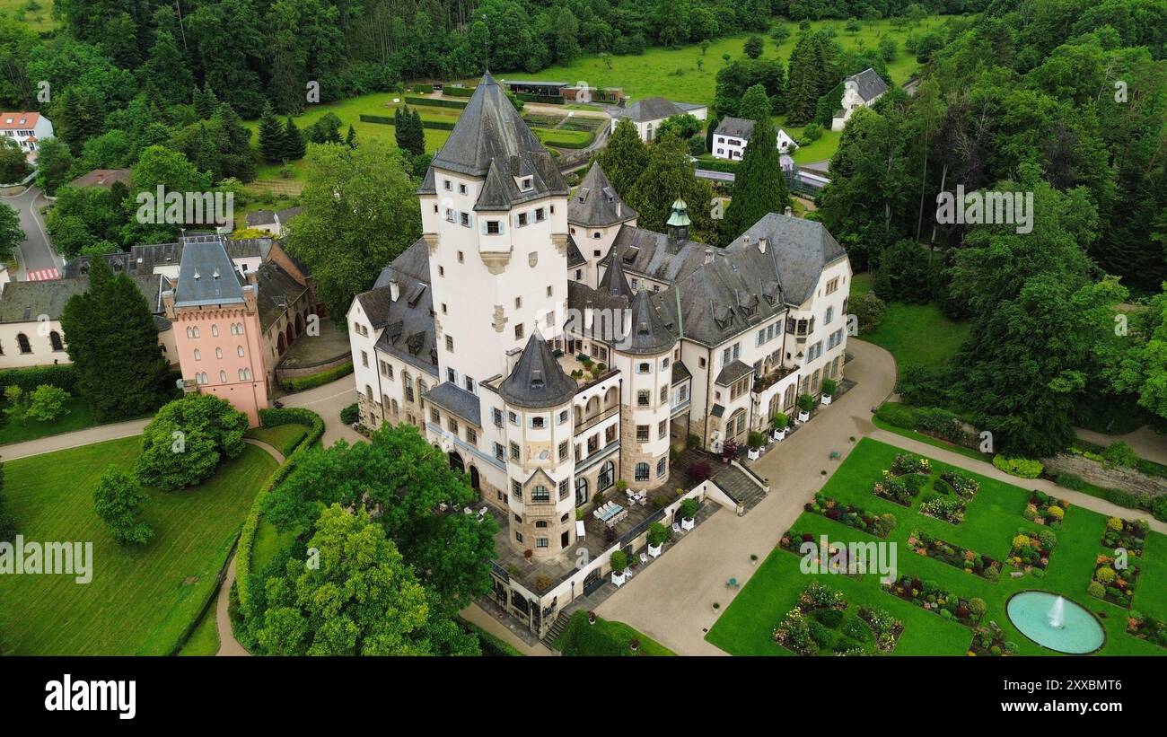 drone photo Colmar-Berg castle Luxembourg europe Stock Photo