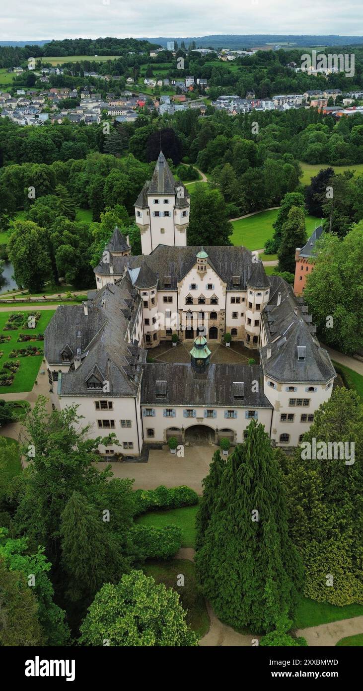 drone photo Colmar-Berg castle Luxembourg europe Stock Photo