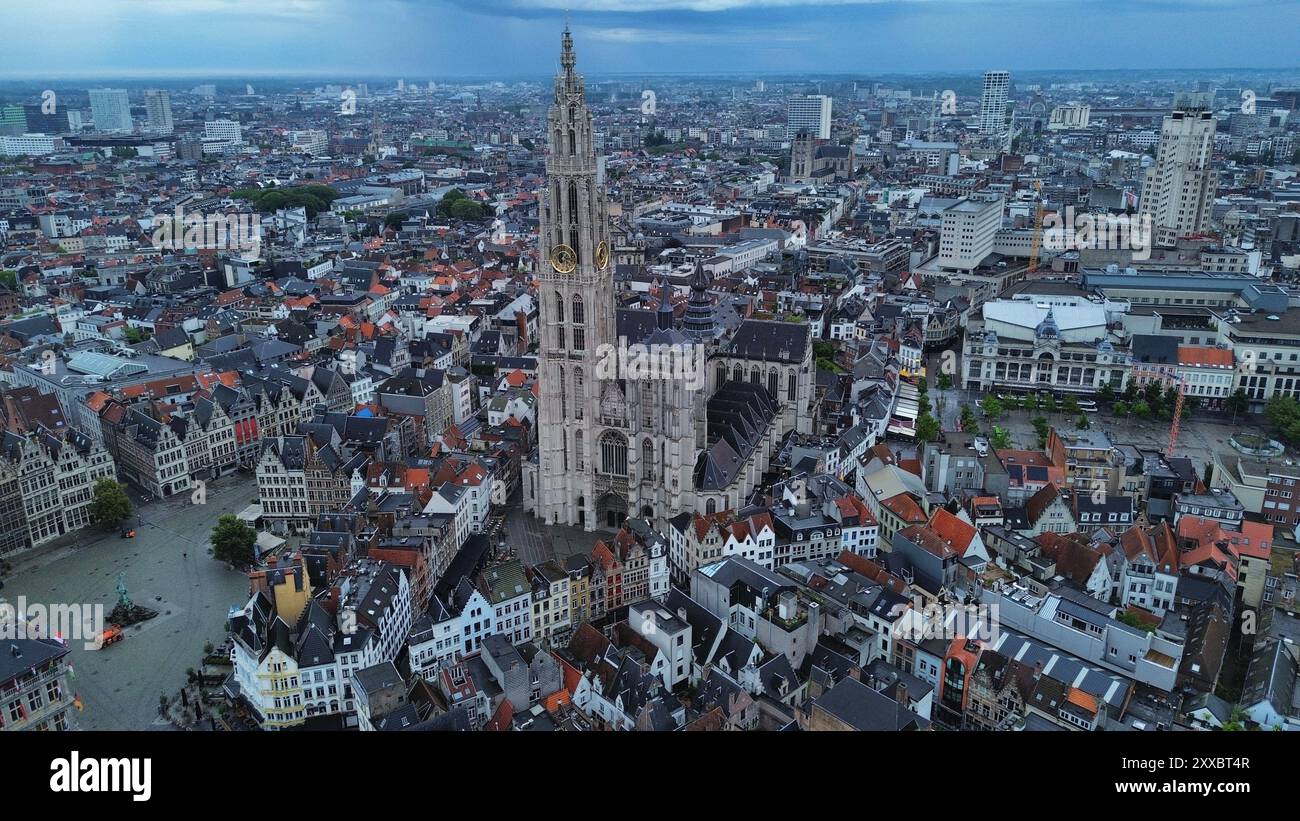 drone photo Antwerp Cathedral Belgium europe Stock Photo - Alamy