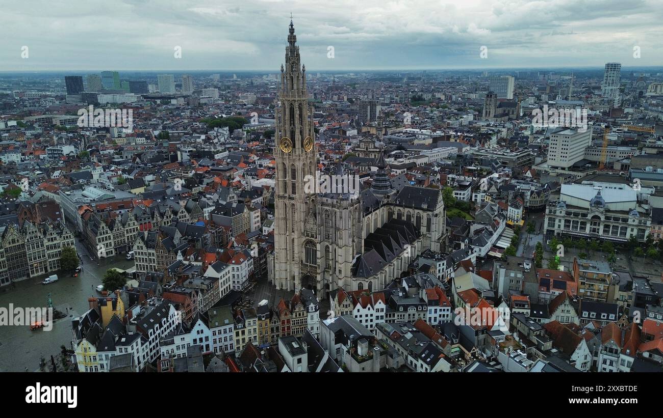 drone photo Antwerp Cathedral Belgium europe Stock Photo - Alamy