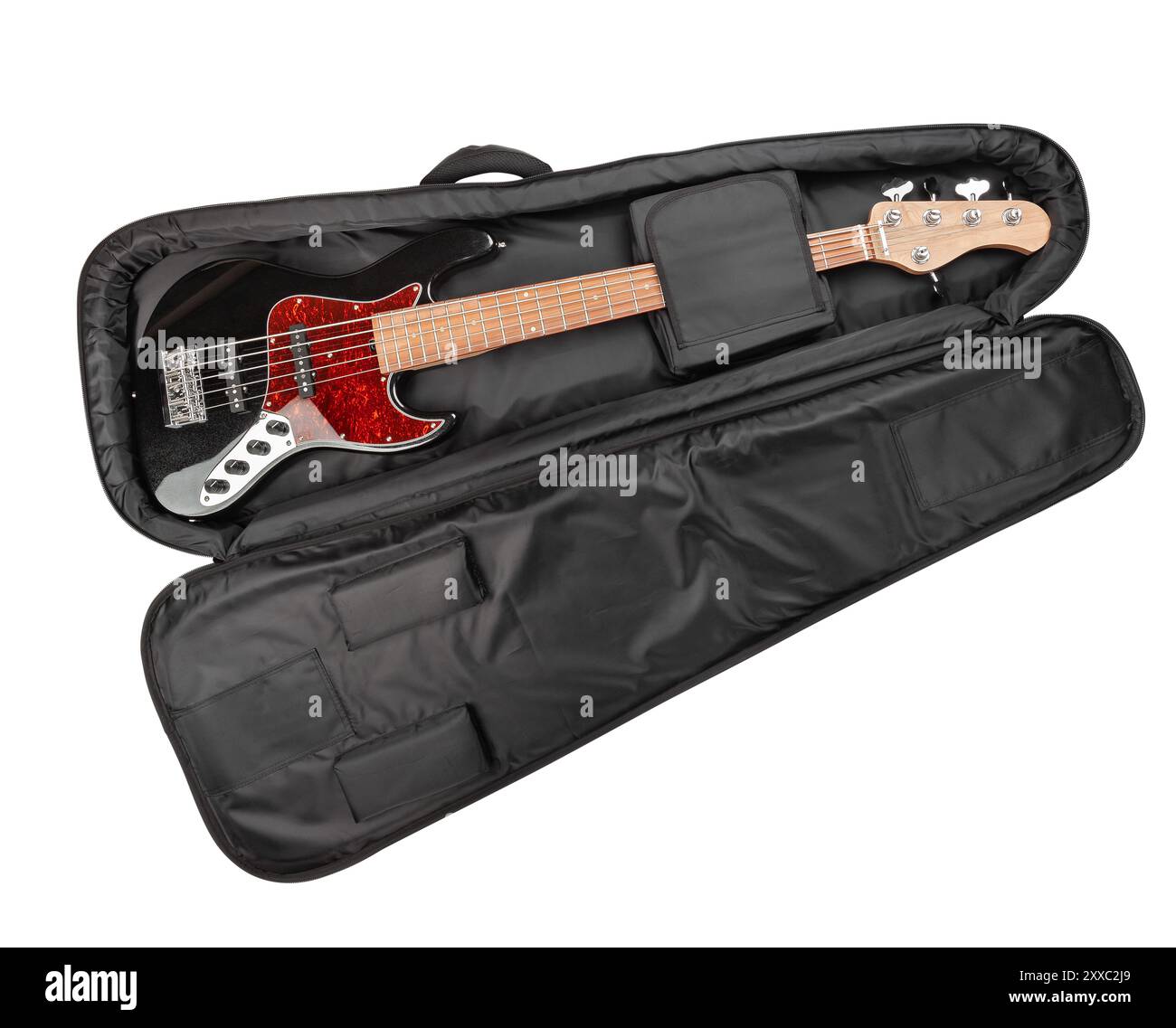bass guitar in a case path isolated on white Stock Photo