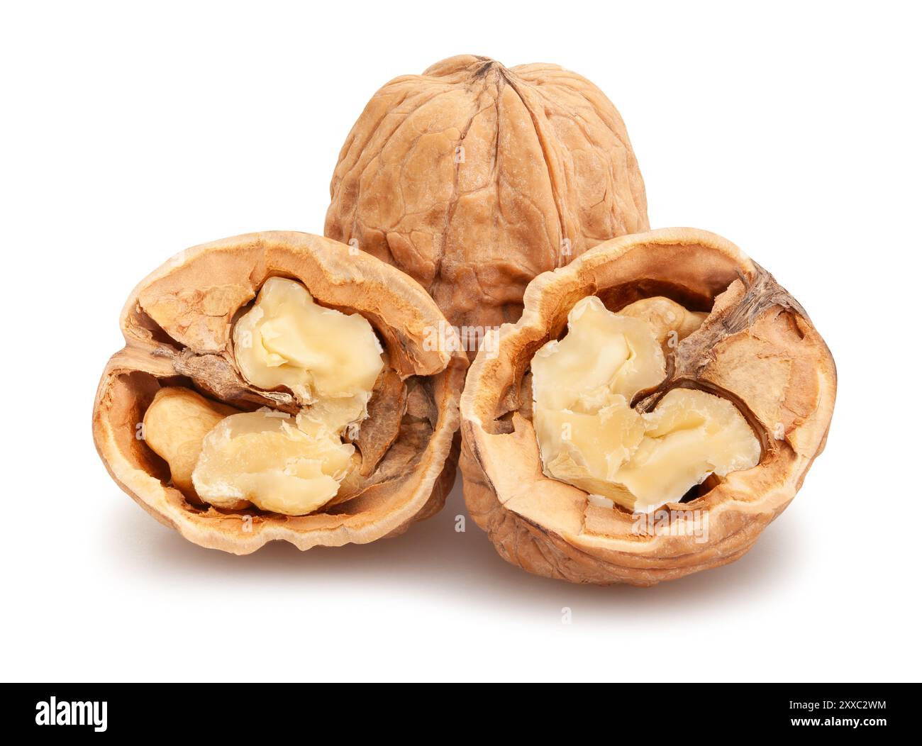 sliced walnuts path isolated on white Stock Photo