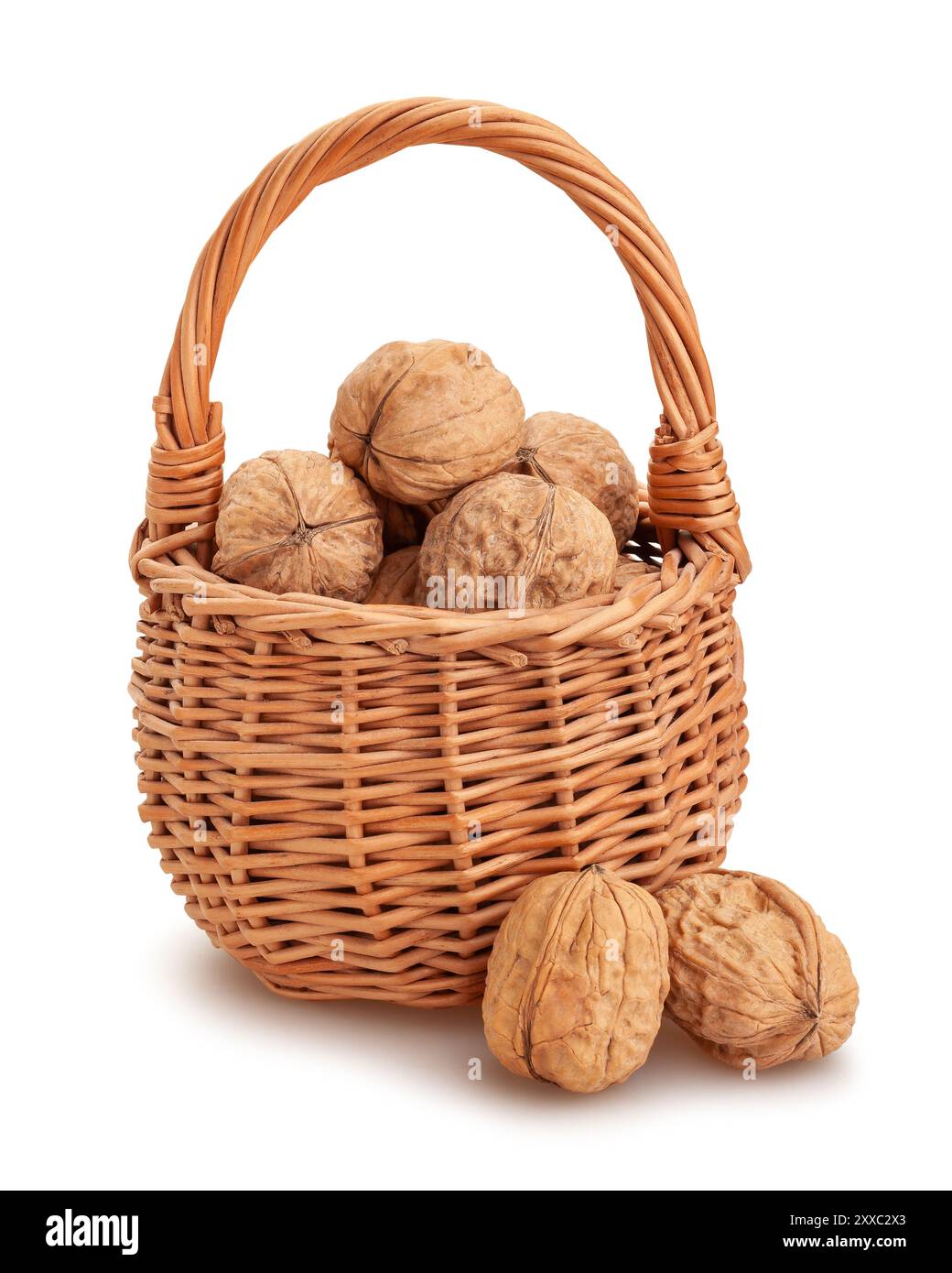 walnuts basket path isolated on white Stock Photo