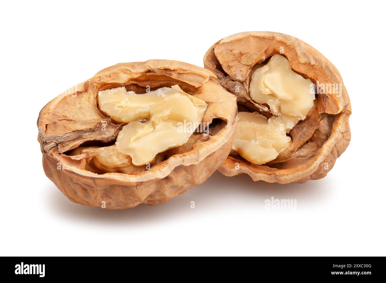 sliced walnuts path isolated on white Stock Photo