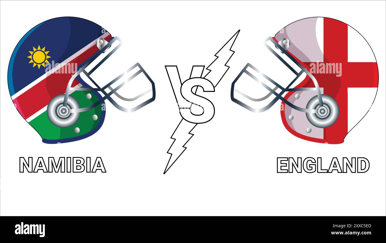 Namibia Vs England 3D Illustration vector flags over cricket Helmet for Versus Match with Transparent Background Stock Vector