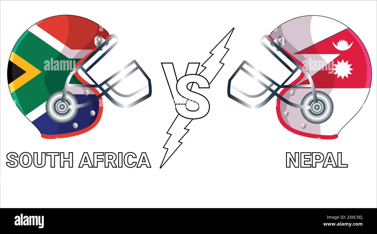 South Africa Vs Nepal 3D Illustration vector flags over cricket Helmet for Versus Match with Transparent Background Stock Vector