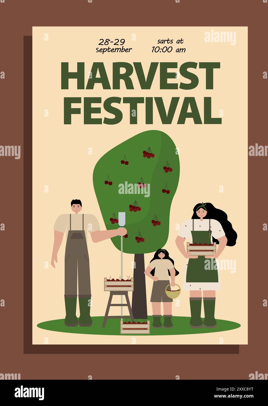 Poster for harvest festival featuring a family mother, father, and son ...
