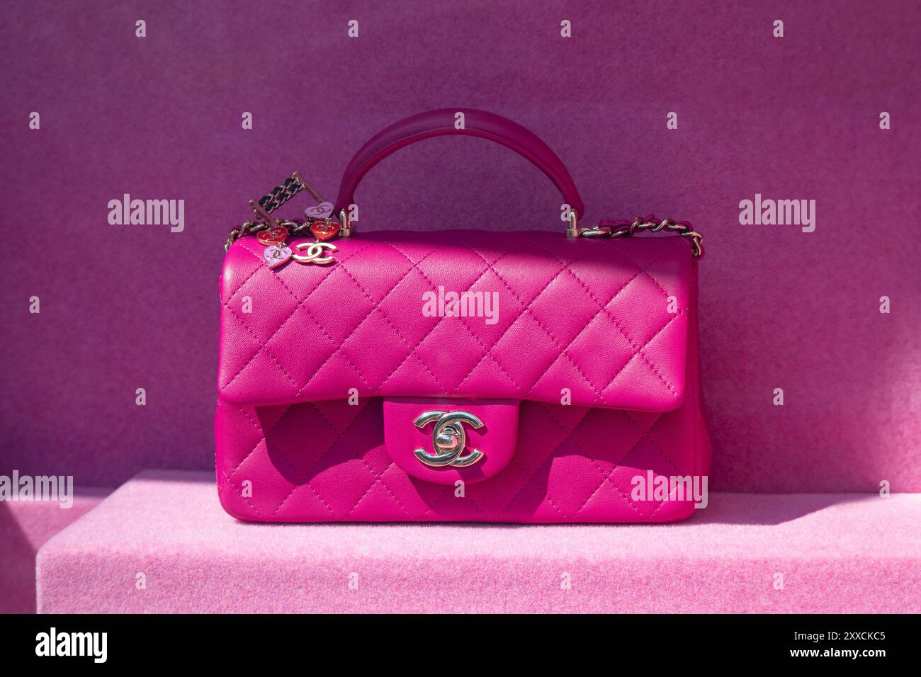 Cannes, France - August 1, 2024: Chanel bag in a boutique window in Cannes Stock Photo