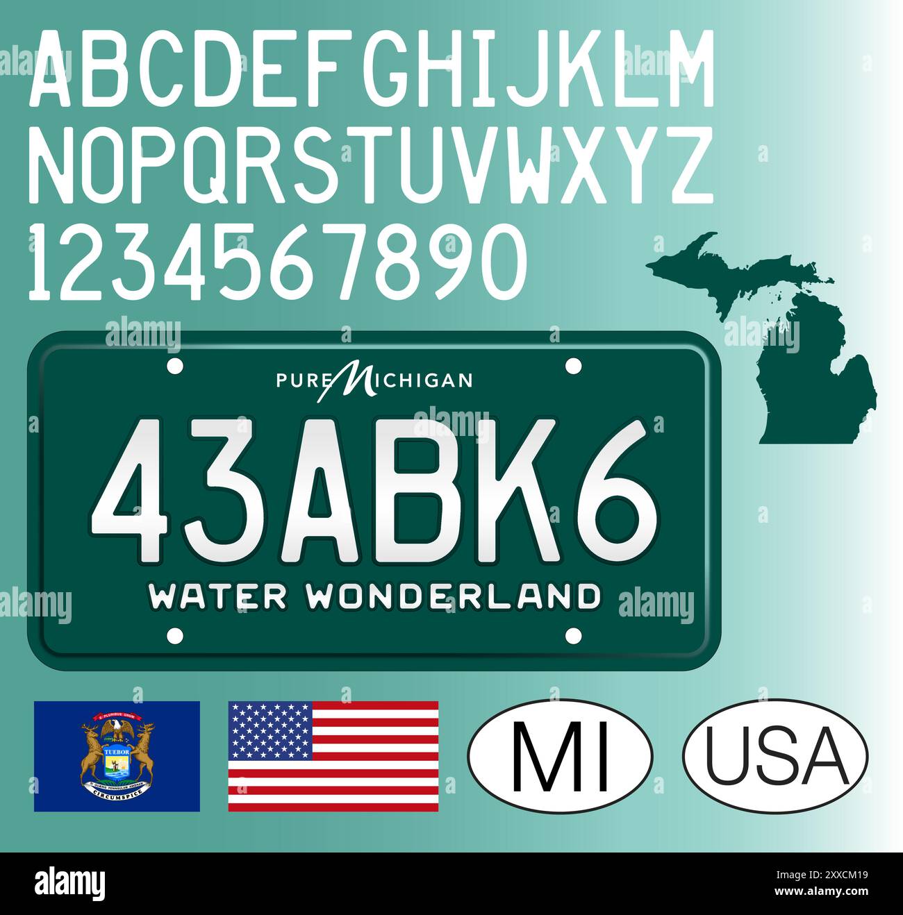 Michigan car license plate green - Michigan Car License Plate Green Vintage Old Style United States Of America Letters Numbers And Symbols Vector Illustration 2XXCM19 