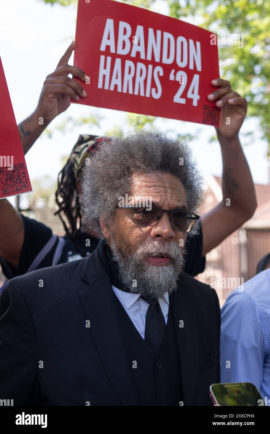 Cornel West at one of the pro-Palestinian protests at Union Park during the DNC in Chicago on August 19, 2024. Stock Photo