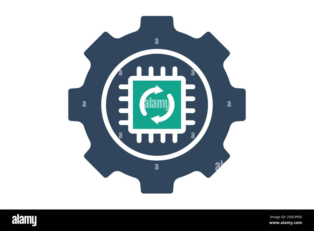 Automation icon. solid icon style. gear with cpu. icon related to efficiency. productivity elements vector illustration Stock Vector