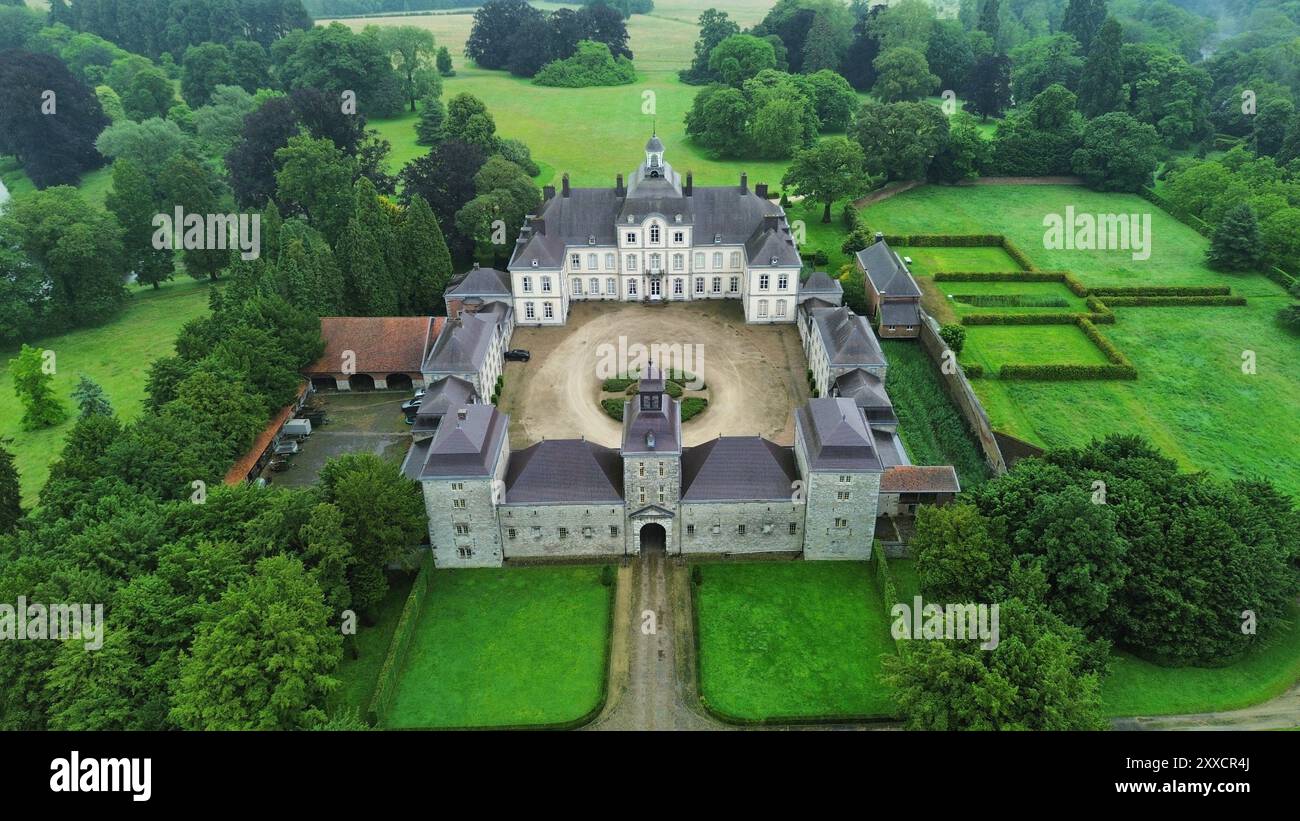 drone photo Warfusée castle belgium europe Stock Photo