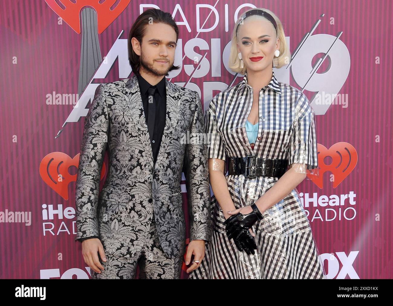 Katy Perry and Zedd at the 2019 iHeartRadio Music Awards held at the Microsoft Theater in Los Angeles, USA on March 14, 2019 Stock Photo
