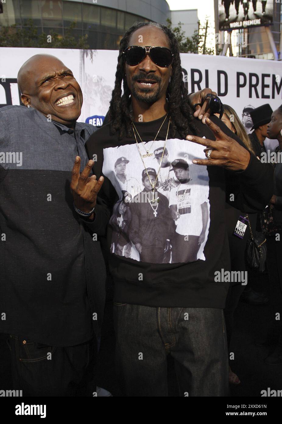 Snoop Dogg and Big Boi at the Los Angeles premiere of 'Straight Outta Compton' held at the Microsoft Theater in Los Angeles, USA on August 10, 2015 Stock Photo
