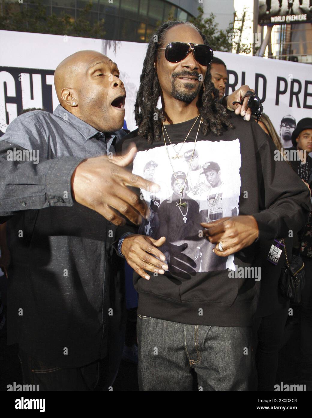 Snoop Dogg and Big Boi at the Los Angeles premiere of 'Straight Outta Compton' held at the Microsoft Theater in Los Angeles, USA on August 10, 2015 Stock Photo