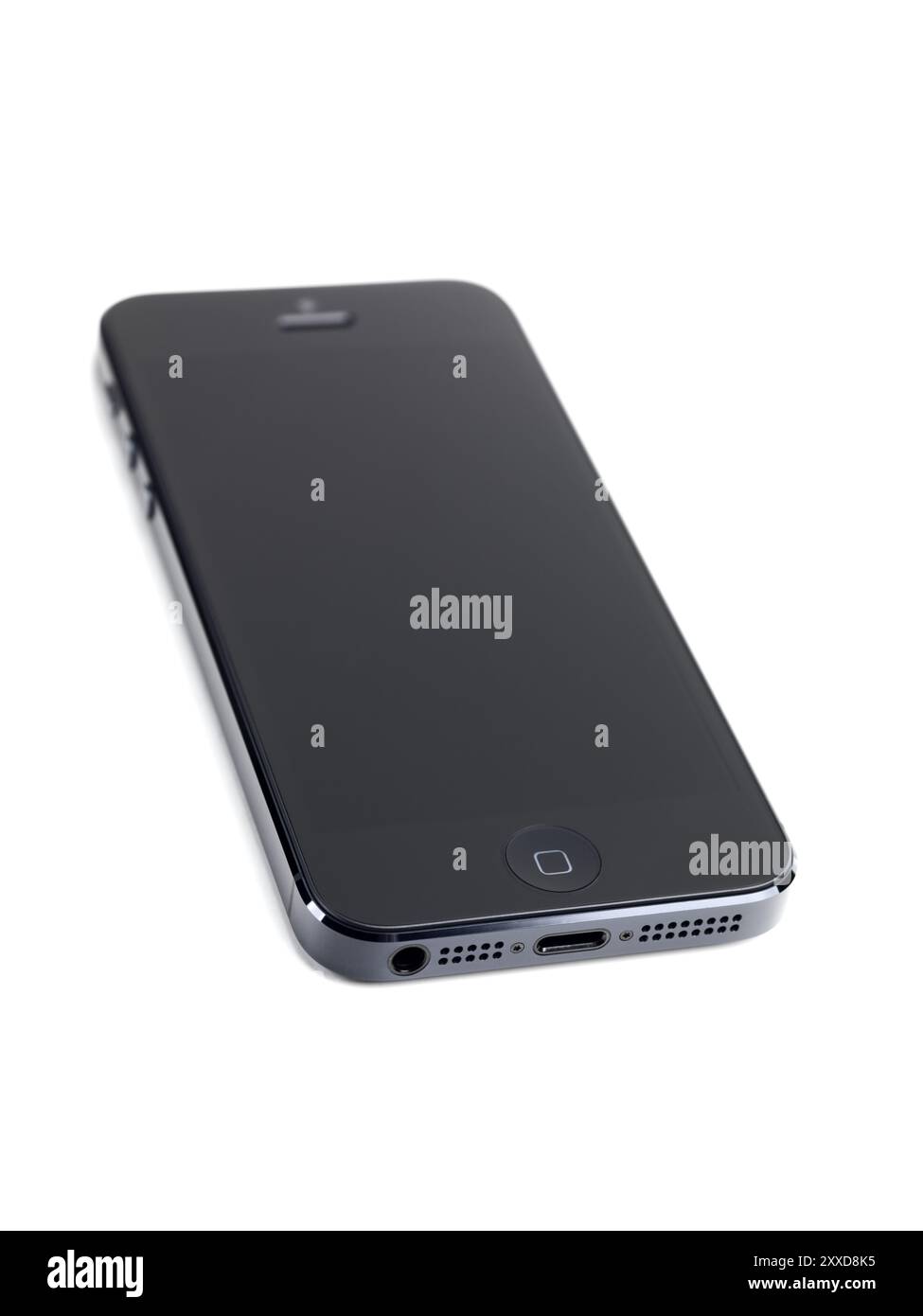 IPhone 5 black with blank screen isolated on white background Stock Photo