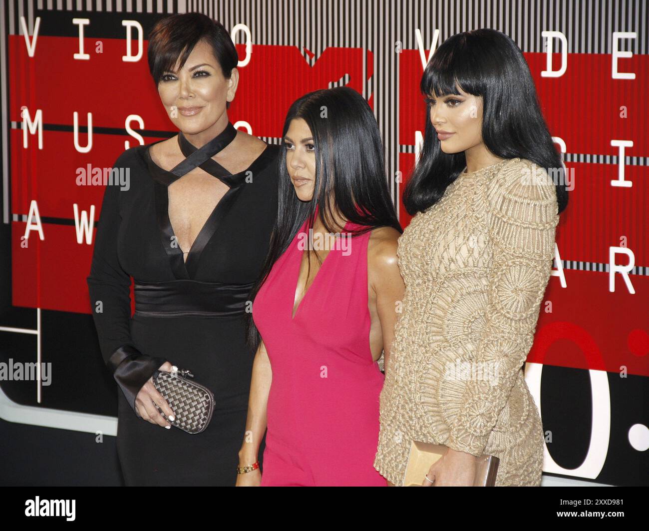 LOS ANGELES, CA, AUGUST 30, 2015: Kris Jenner, Kourtney Kardashian and Kylie Jenner at the 2015 MTV Video Music Awards held at the Microsoft Theater i Stock Photo