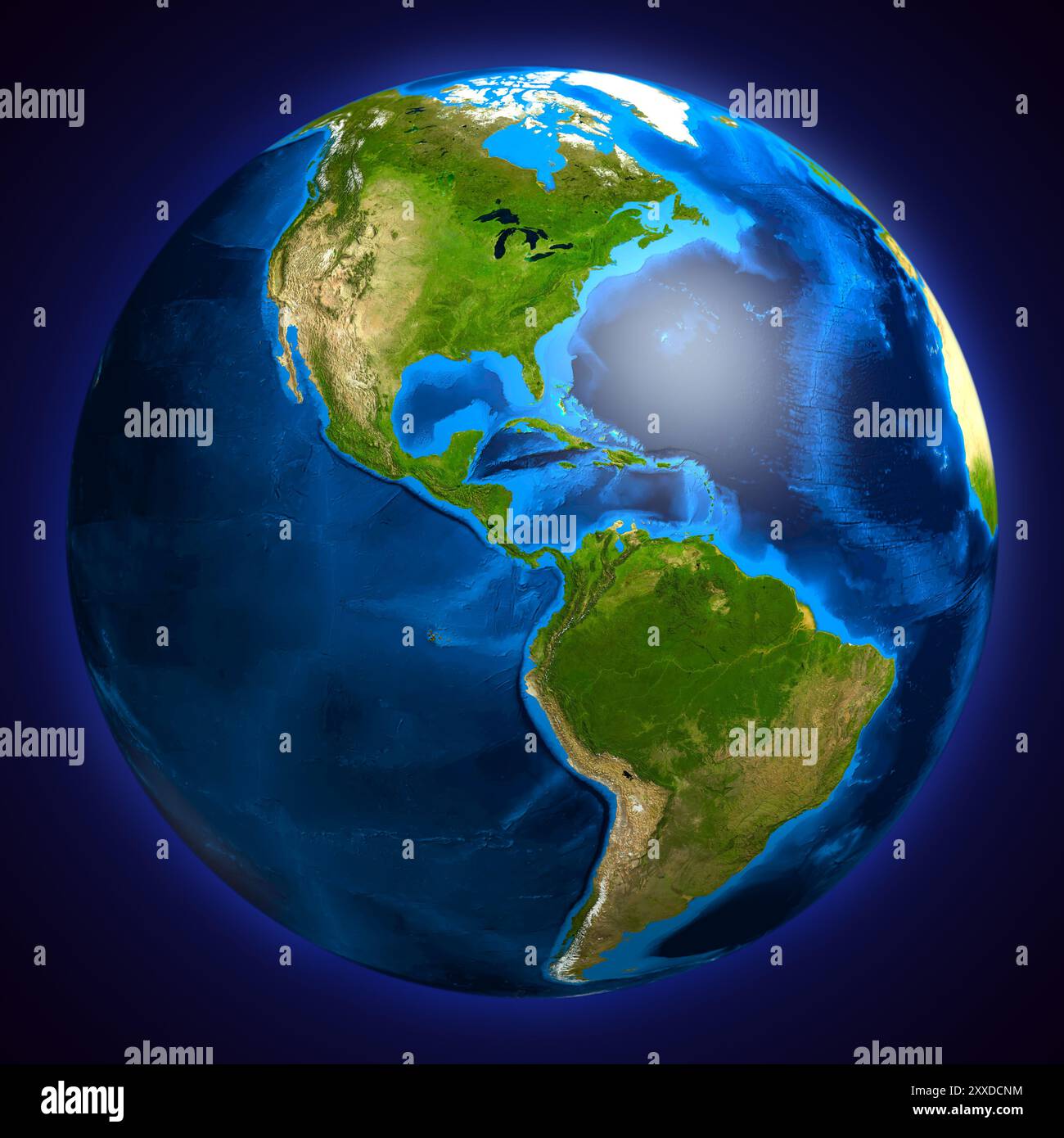 View of the Earth globe from space showing South and North America ...