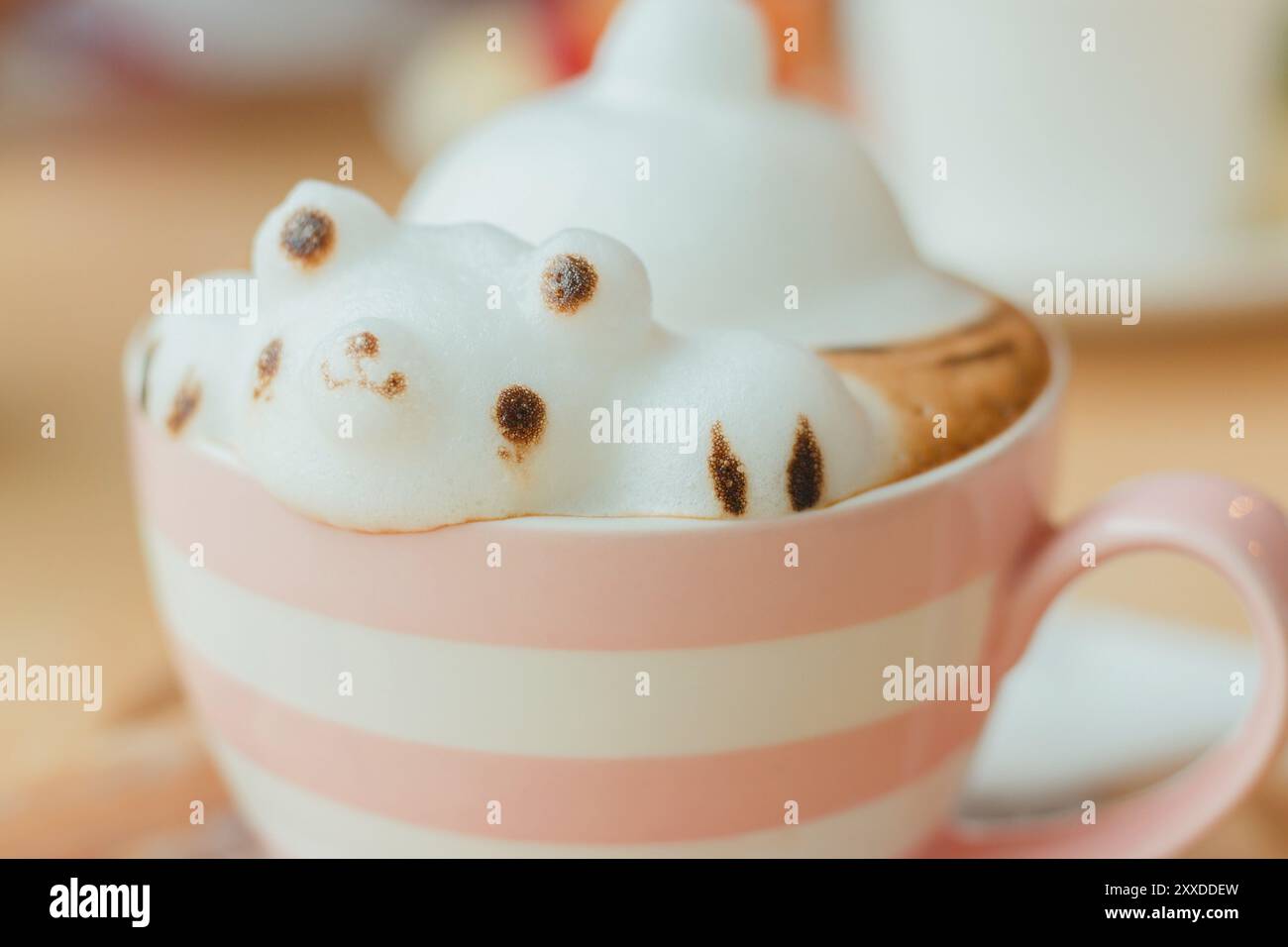 Coffee cup frothed milk teddy bear 3D art Stock Photo