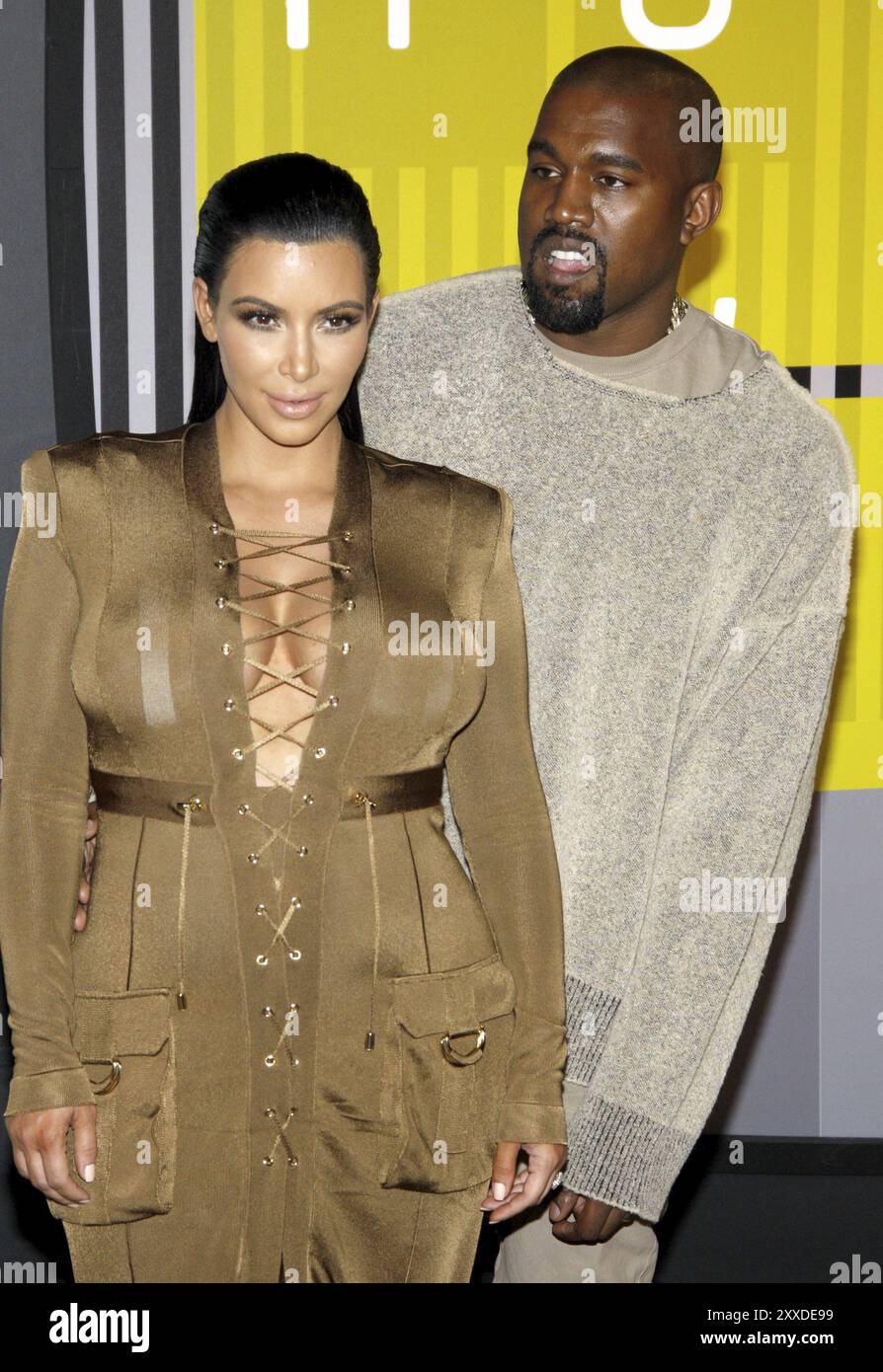 LOS ANGELES, CA, AUGUST 30, 2015: Kanye West and Kim Kardashian at the 2015 MTV Video Music Awards held at the Microsoft Theater in Los Angeles, USA o Stock Photo