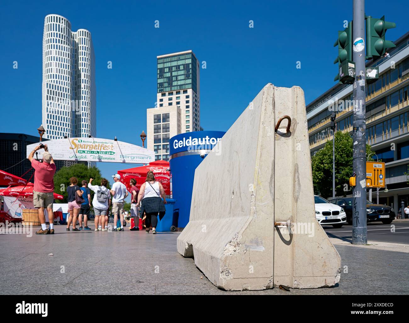 Concrete barrier to ward off terrorism at Breitscheidplatz in Berlin Stock Photo