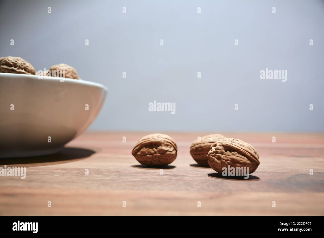 Walnuts on a table Stock Photo