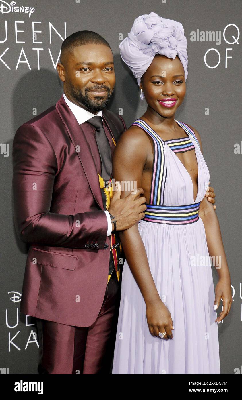 David Oyelowo and Lupita Nyong'o at the Los Angeles premiere of 'Queen Of Katwe' held at the El Capitan Theatre in Hollywood, USA on September 20, 201 Stock Photo