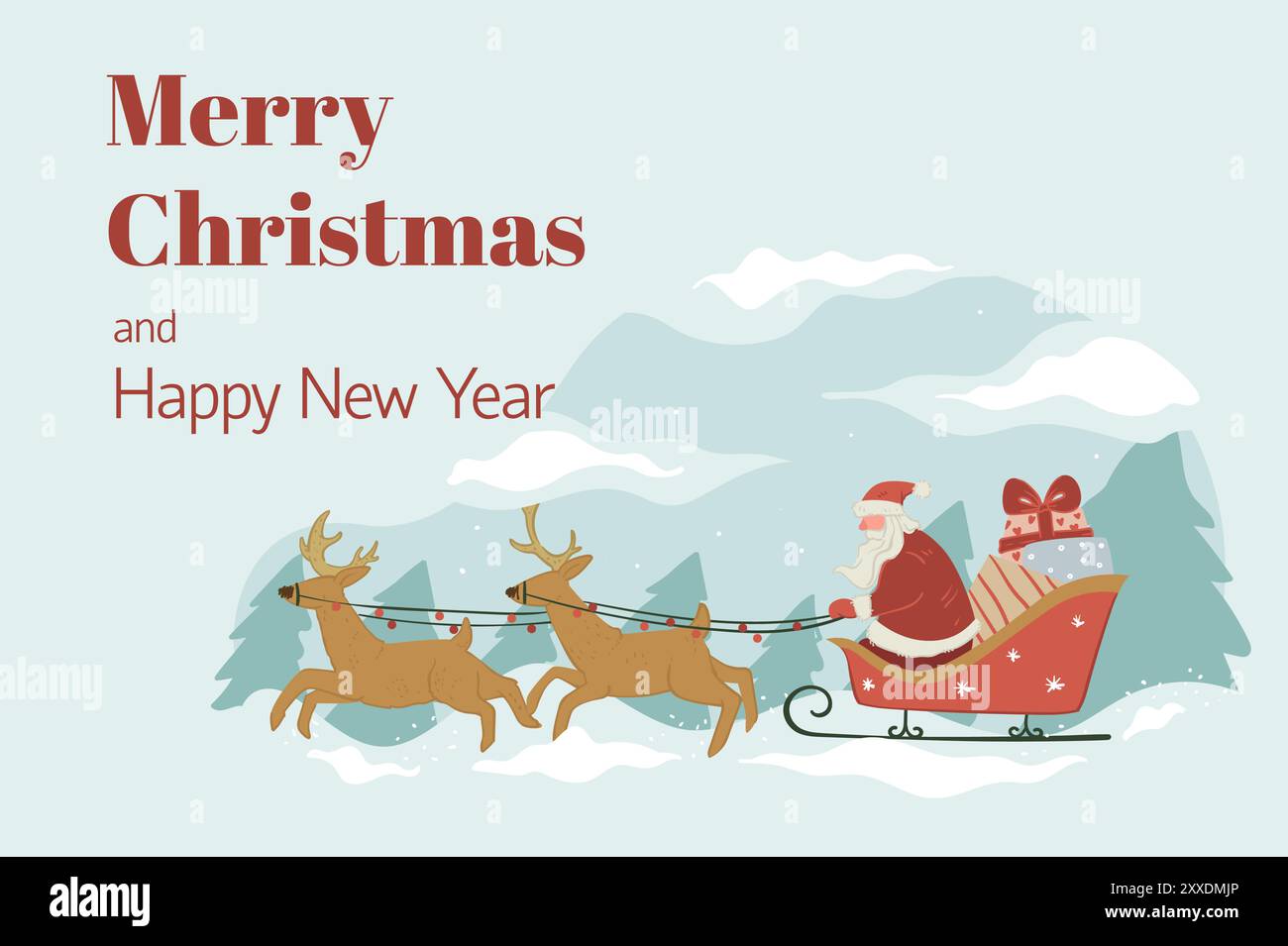 Santa Claus Flying with Reindeer Sleigh Stock Vector Image & Art - Alamy