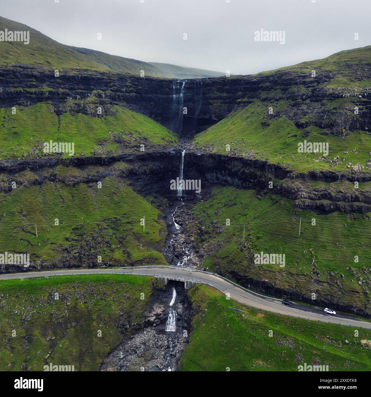 Waterfall Fossa In Faroe Islands Drone View Stock Photo Alamy