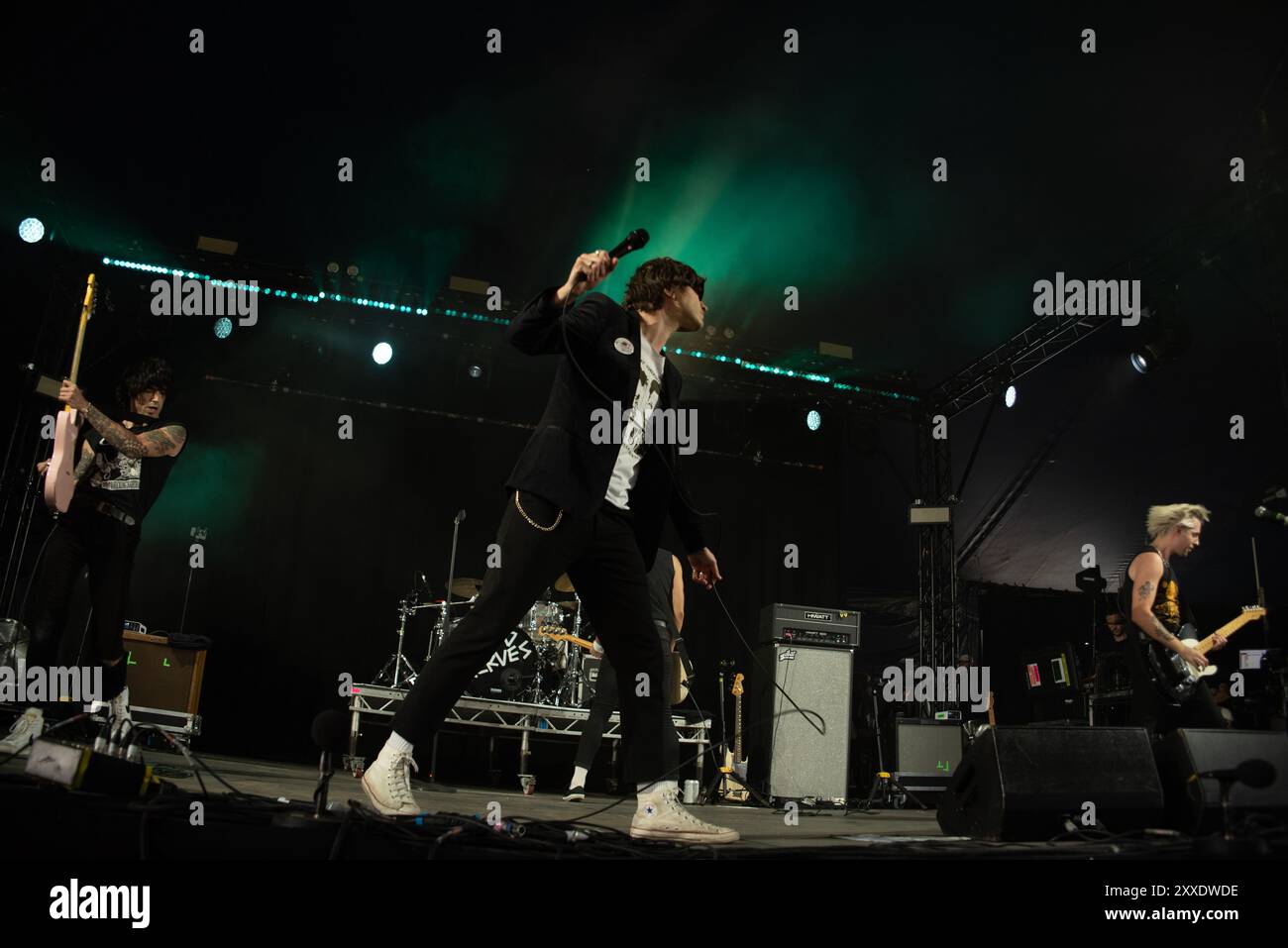 Reading, Berkshire, United Kingdom. 23rd August 2024. Bad Nerves play an energetic set on Friday at Reading Festival. Cristina Massei/Alamy Live News Stock Photo