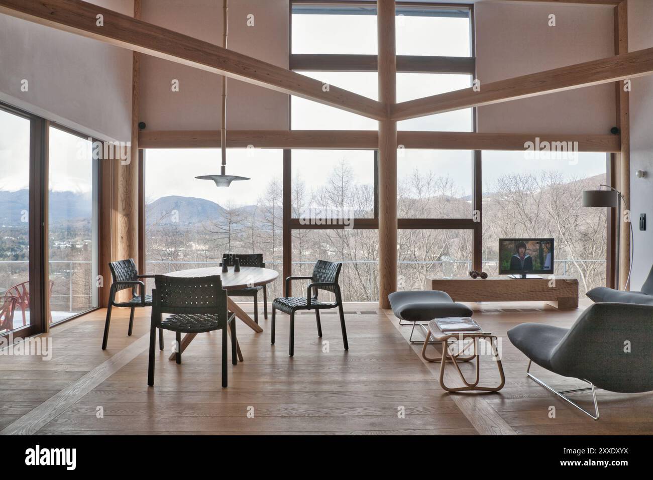 Interior of a minimal living room in a japanese house in the country ...