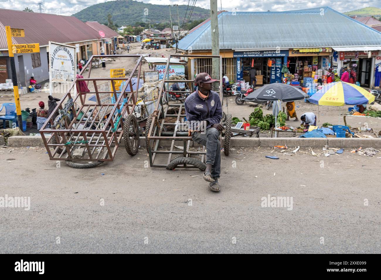 Waiting for work, carts,  Arusha region, Tanzania Stock Photo