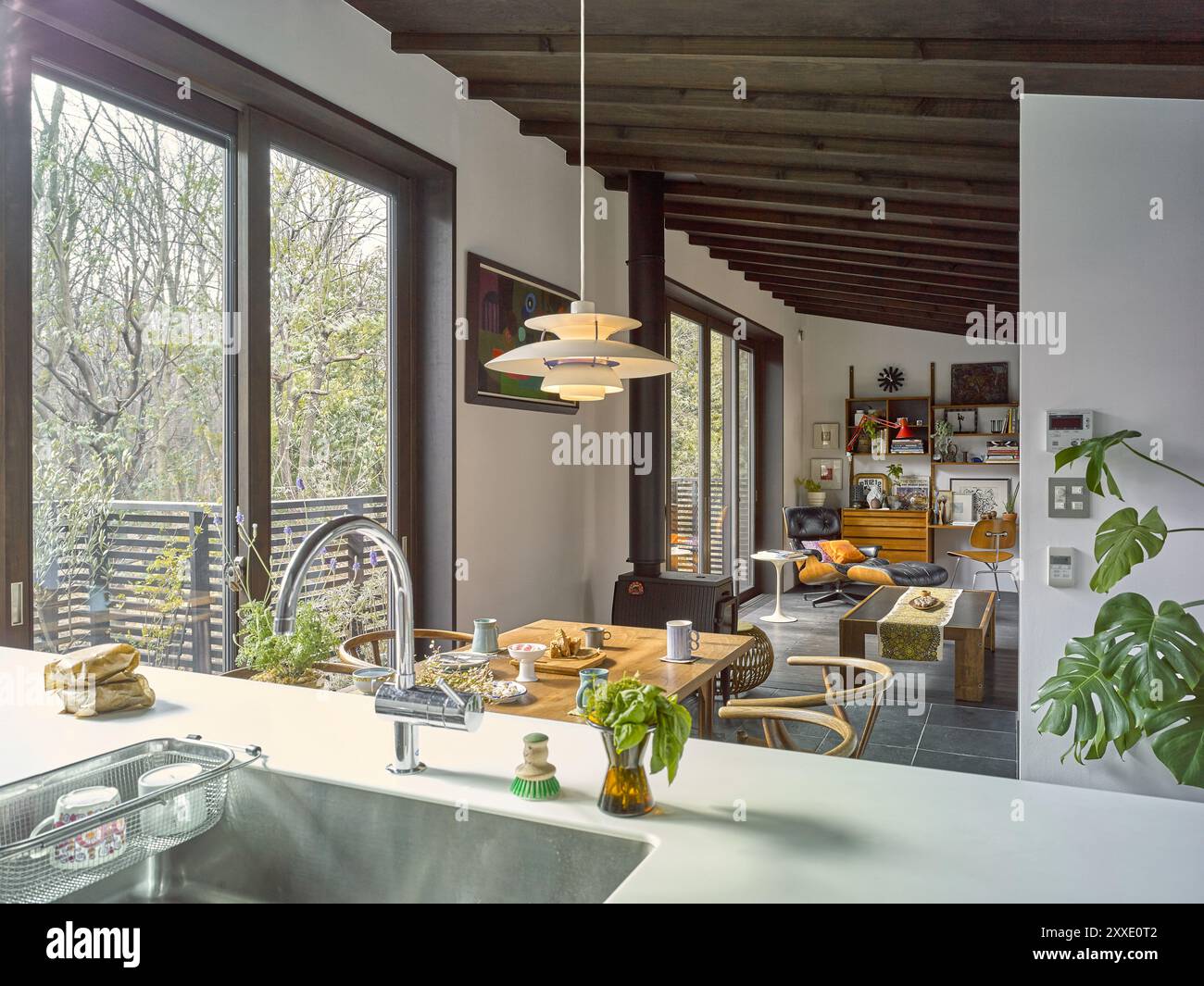 Interior decoration with vintage furnitures: living and dining room of ...