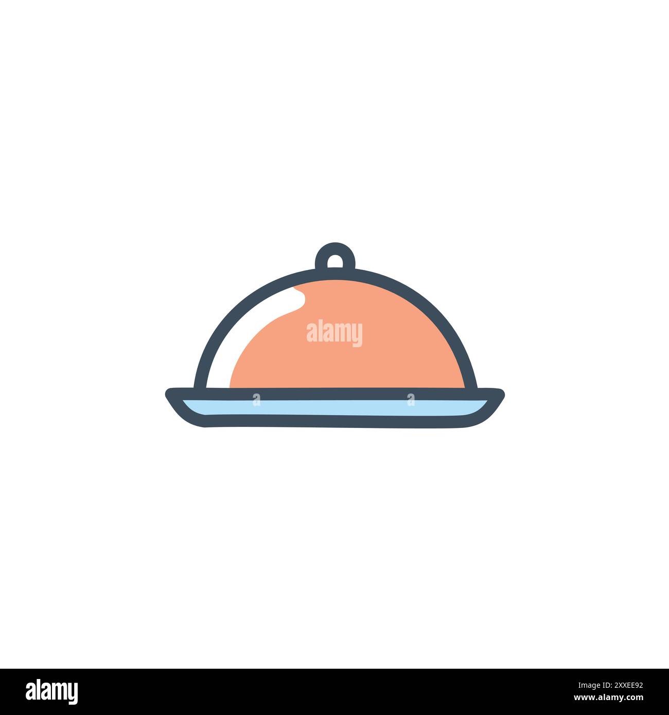 Restaurant food service tray icon. A colorful illustration of a food service tray icon with a dome-shaped cover. Perfect for restaurant, cafe, and cat Stock Vector