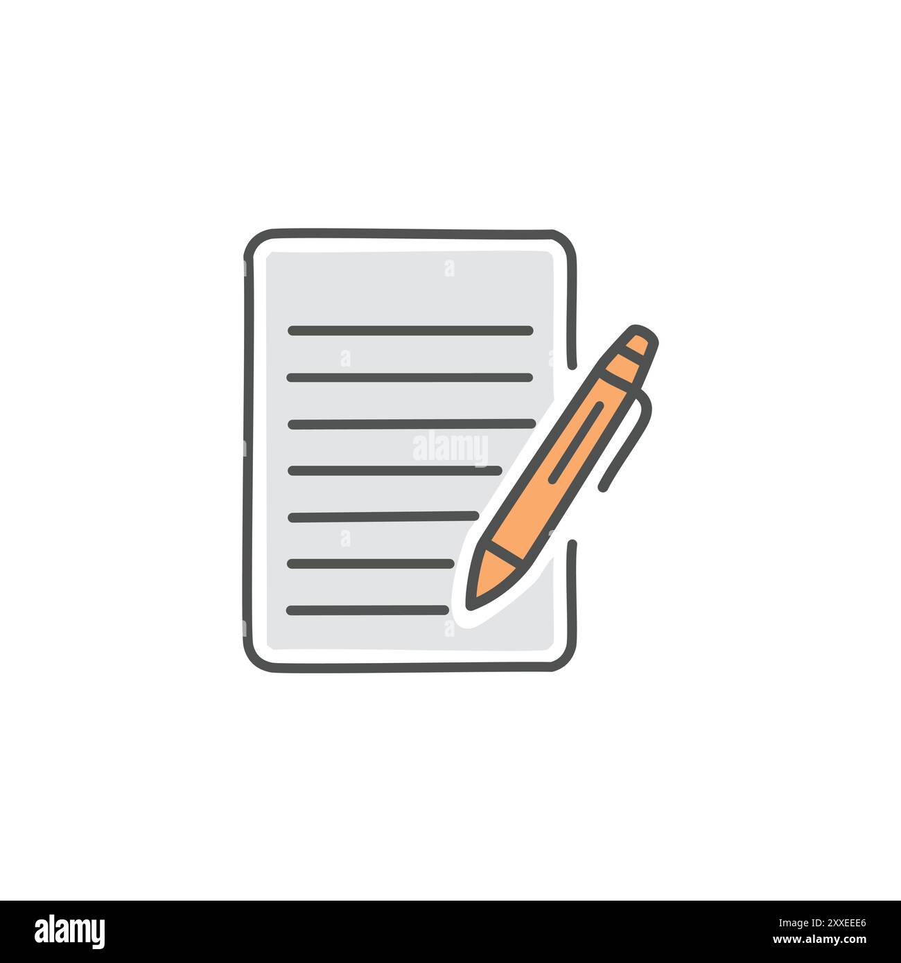 Paper and pen icon illustration. Simple, flat illustration of a lined piece of paper with a pen. Perfect for use in a variety of design projects. Stock Vector