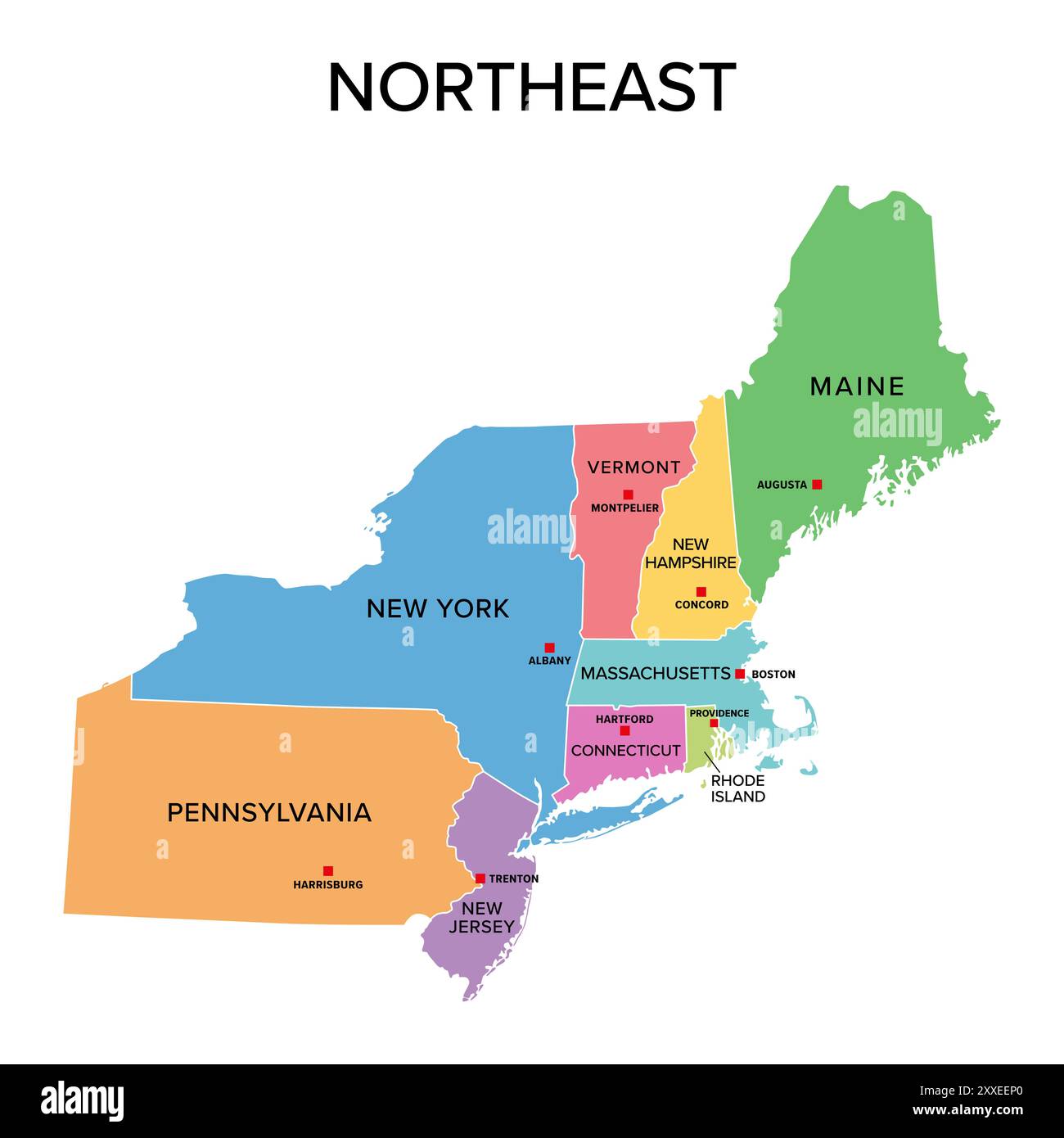 Northeast U S census region multi colored political map Census Northeast U S census region multi colored political map Census