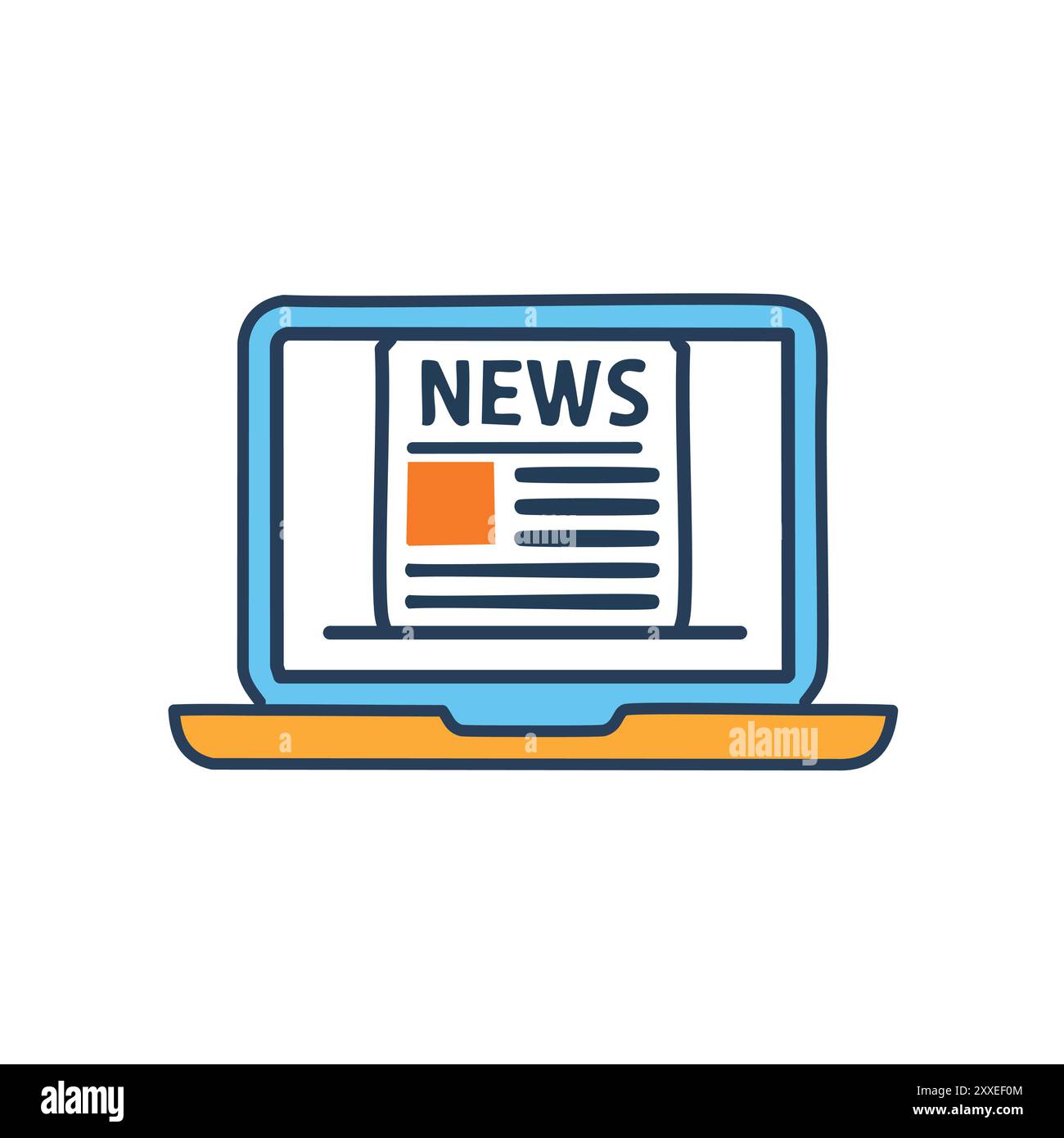 Online news article laptop icon. Colorful illustration of a laptop screen with a news article on it, perfect for web, mobile, or print projects. Stock Vector