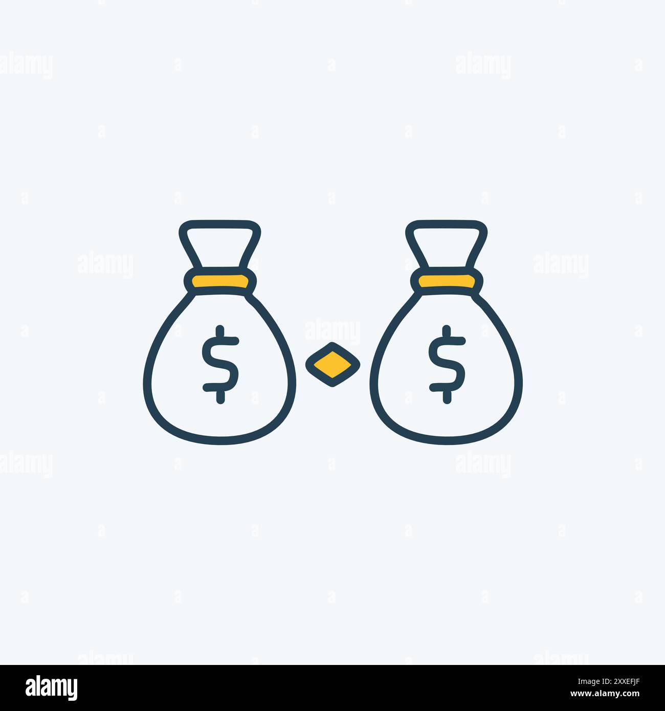 Money transfer icon illustration. Simple illustration of two money bags exchanging funds, representing a financial transaction or transfer. Stock Vector