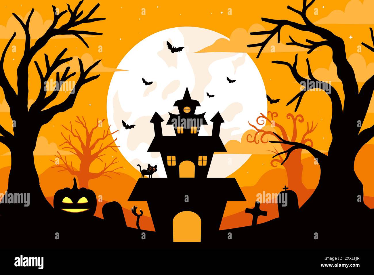 hand drawn happy halloween background illustration Stock Vector
