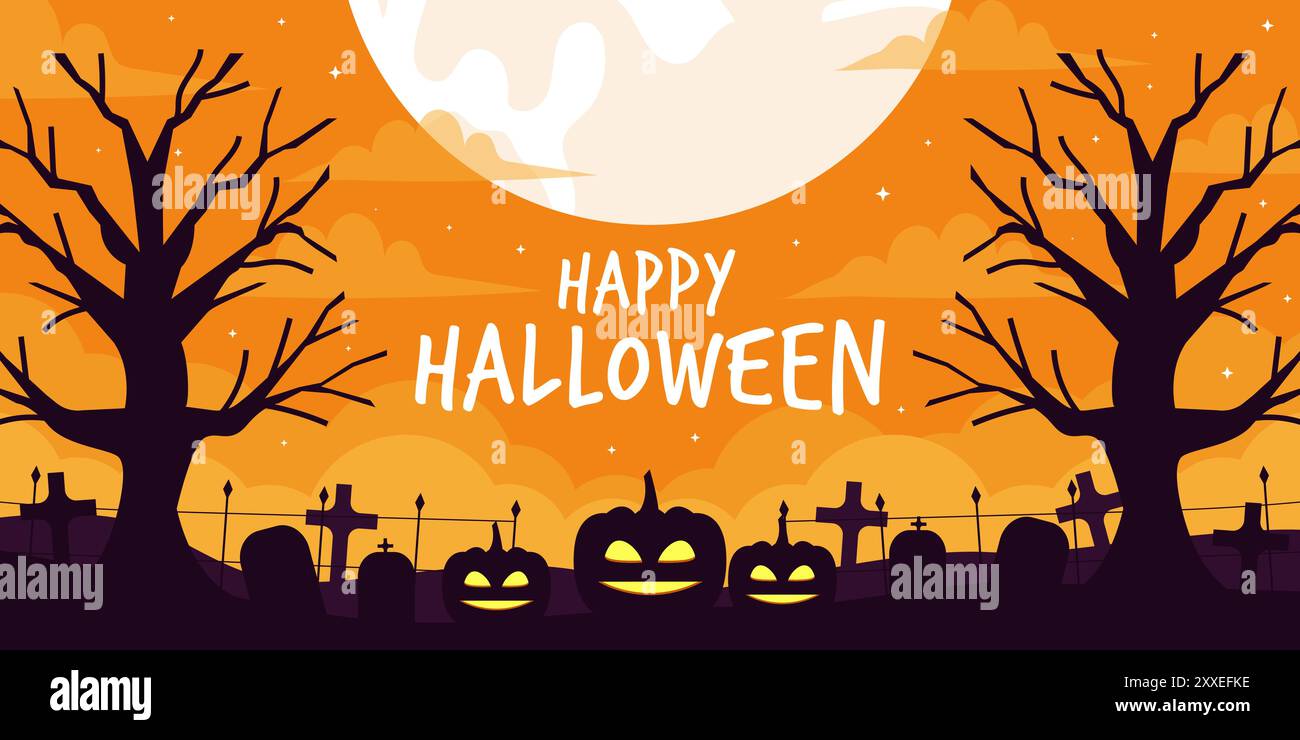happy halloween horizontal banner illustration design Stock Vector