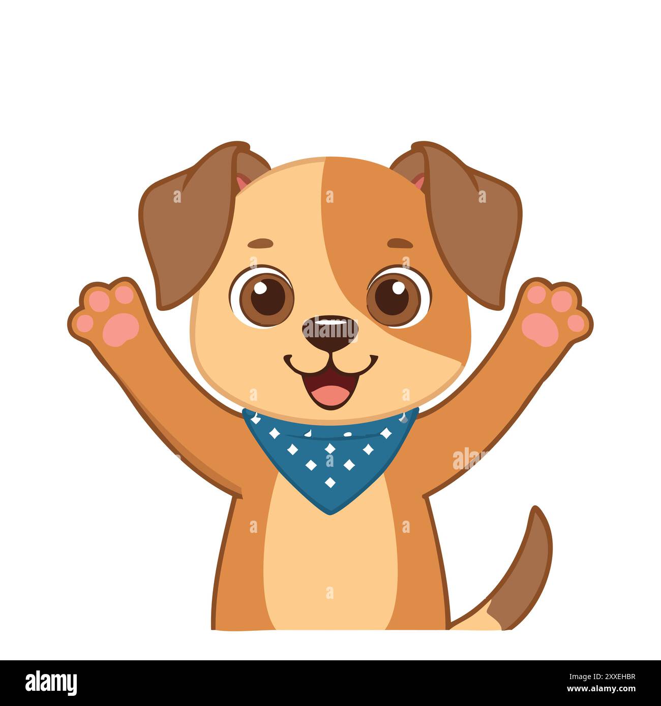 Cute cartoon dog waving paw. Adorable cartoon dog with a blue bandana, waving its paw in greeting. A cheerful canine illustration perfect for pet-rela Stock Vector